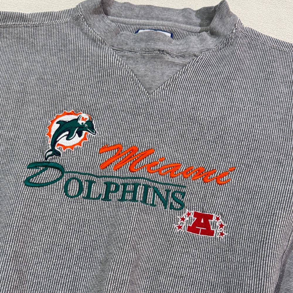 Vintage Gray Embroidered Miami Dolphins Crewneck Sweatshirt